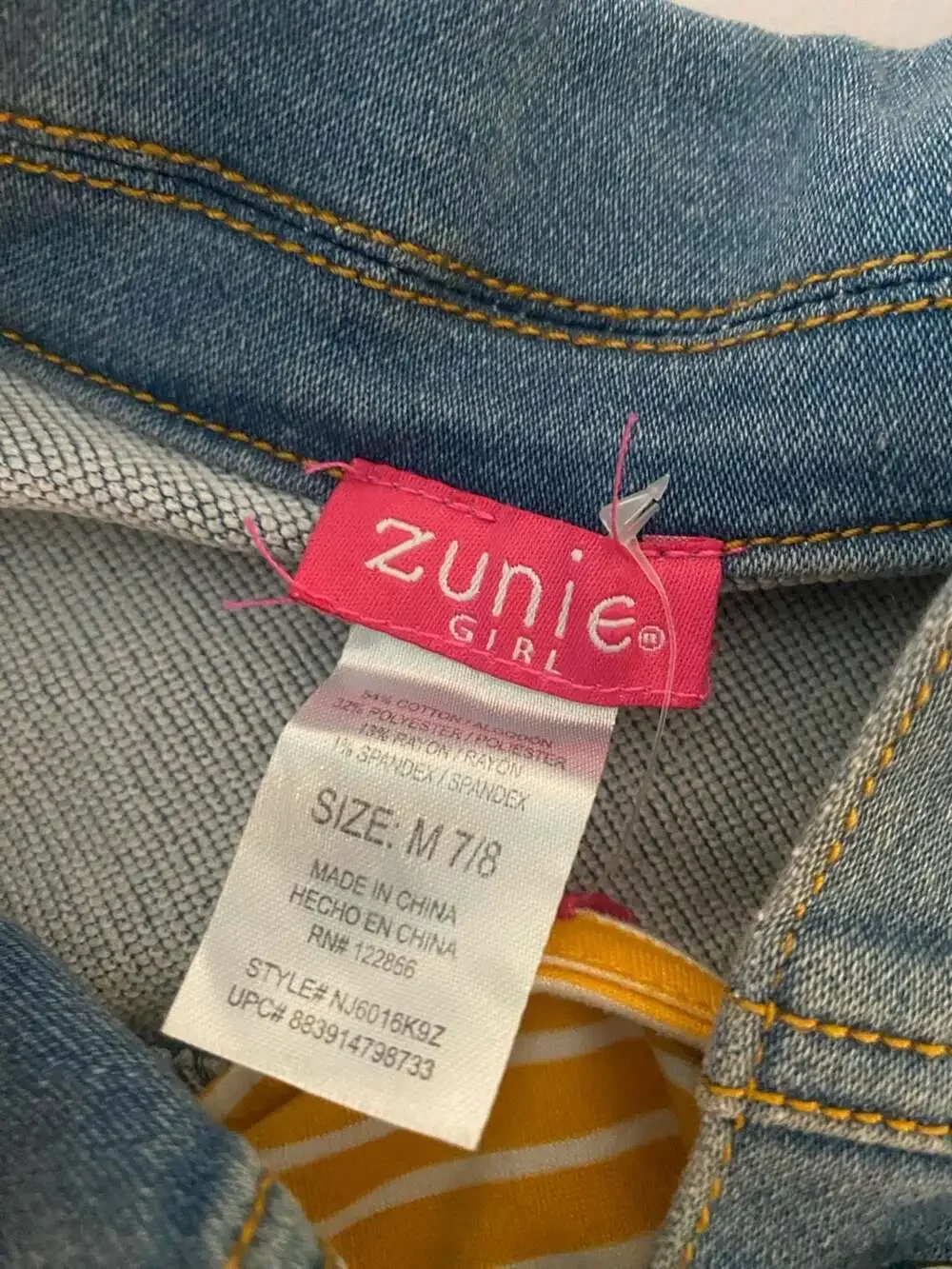 Zunie Girl 2-Piece Denim Jacket and Striped Dress Set size 7/8